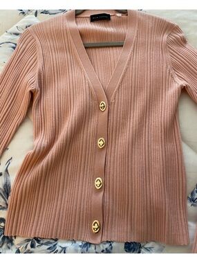 Elie Tahari Blush Pink Ribbed Knit Cardigan